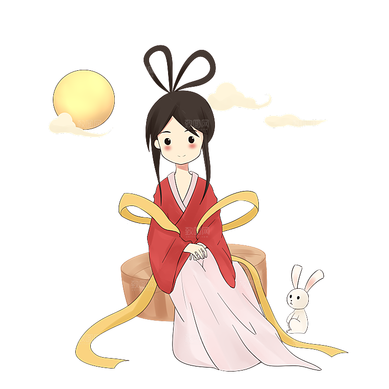 卡通中秋嫦娥奔月插画PNG素材