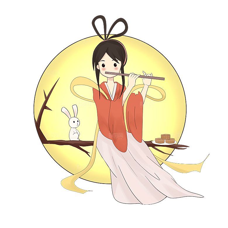 卡通中秋嫦娥奔月插画PNG素材