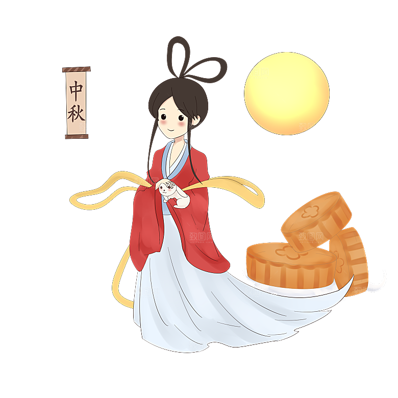 卡通中秋嫦娥奔月插画PNG素材