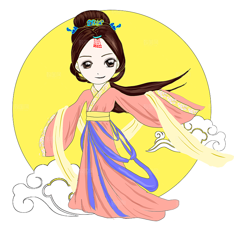 卡通中秋嫦娥奔月插画PNG素材
