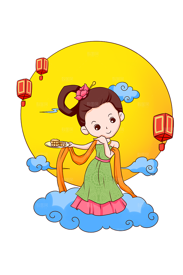 卡通中秋嫦娥奔月插画PNG素材