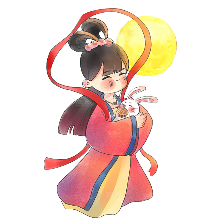 卡通中秋嫦娥奔月插画PNG素材
