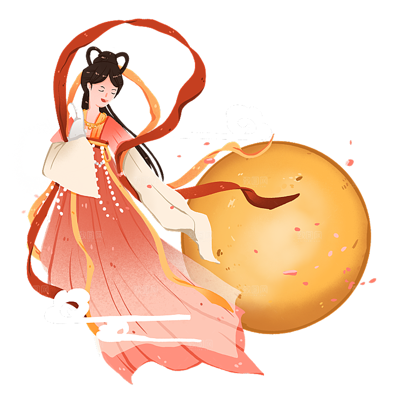 卡通中秋嫦娥奔月插画PNG素材