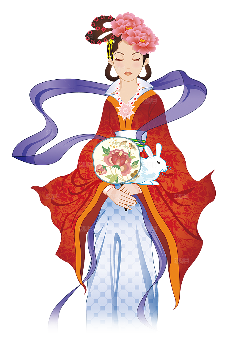 卡通中秋嫦娥奔月插画PNG素材