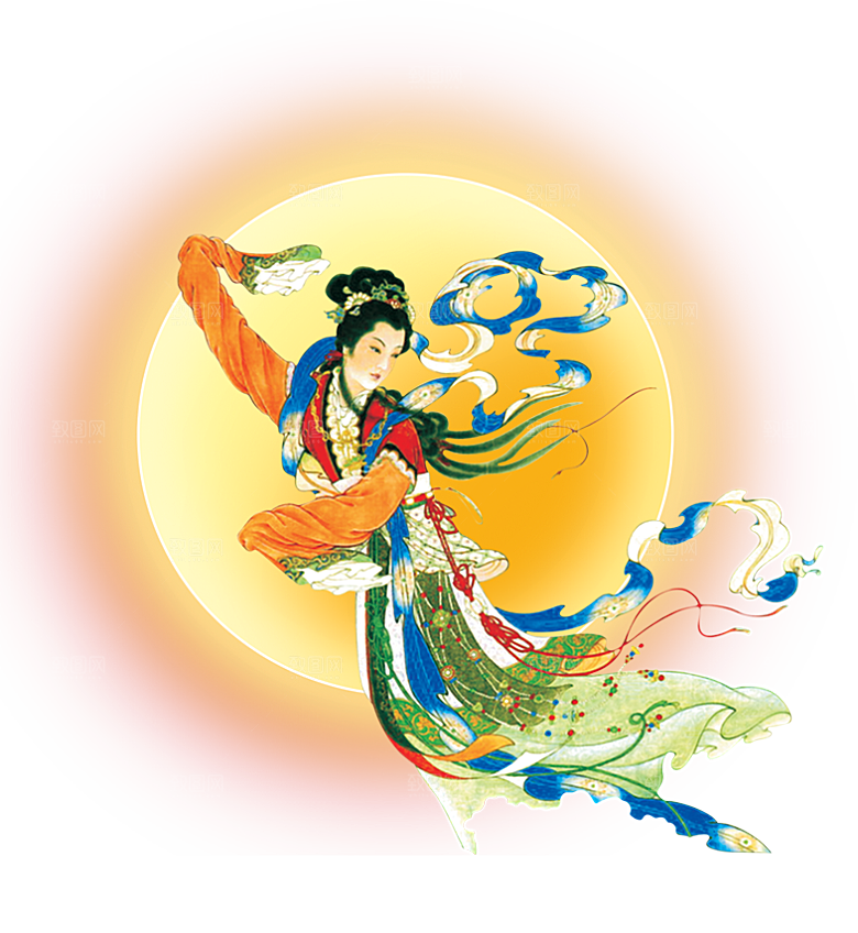卡通中秋嫦娥奔月插画PNG素材
