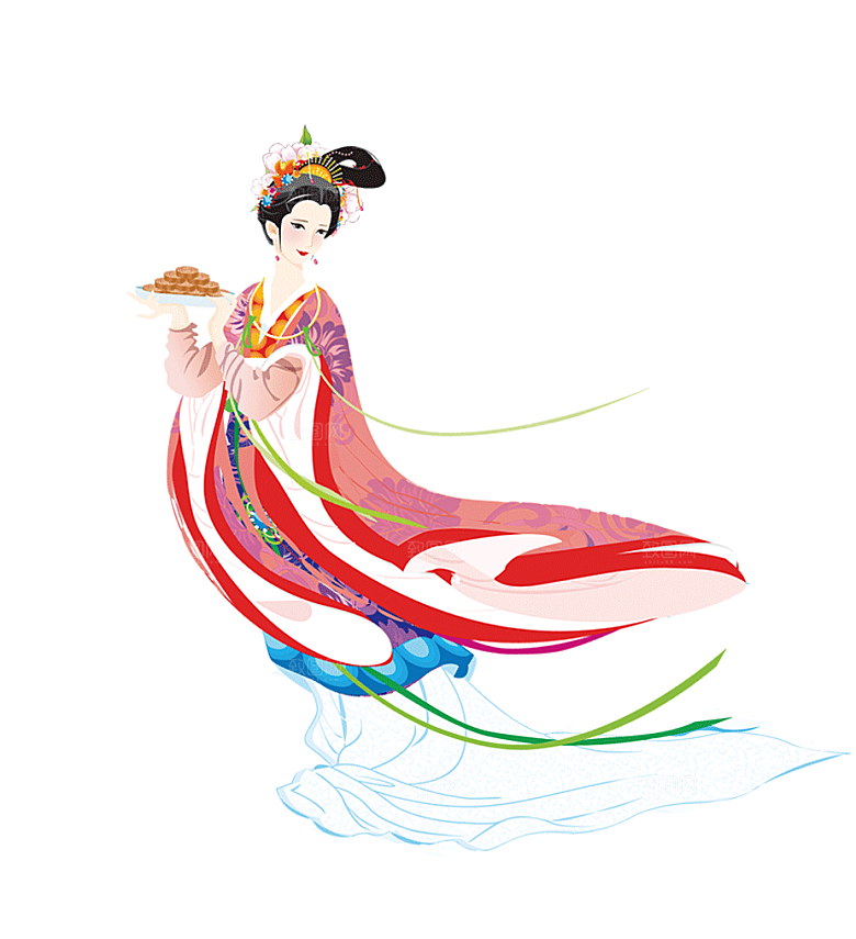 卡通中秋嫦娥奔月插画PNG素材