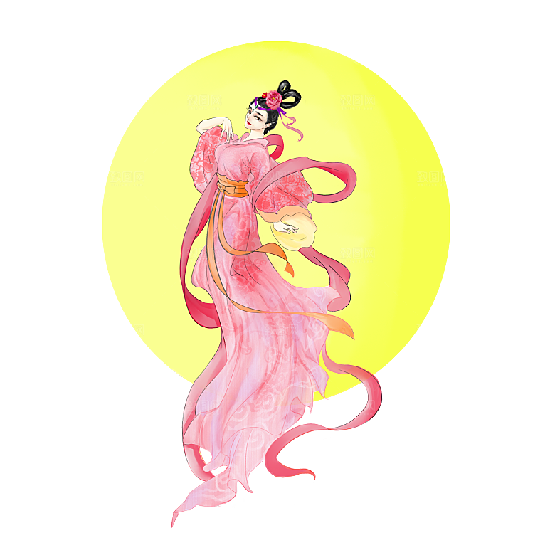 卡通中秋嫦娥奔月插画PNG素材