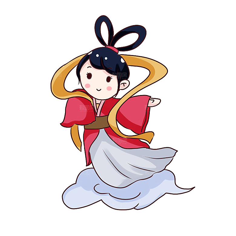 卡通中秋嫦娥奔月插画PNG素材