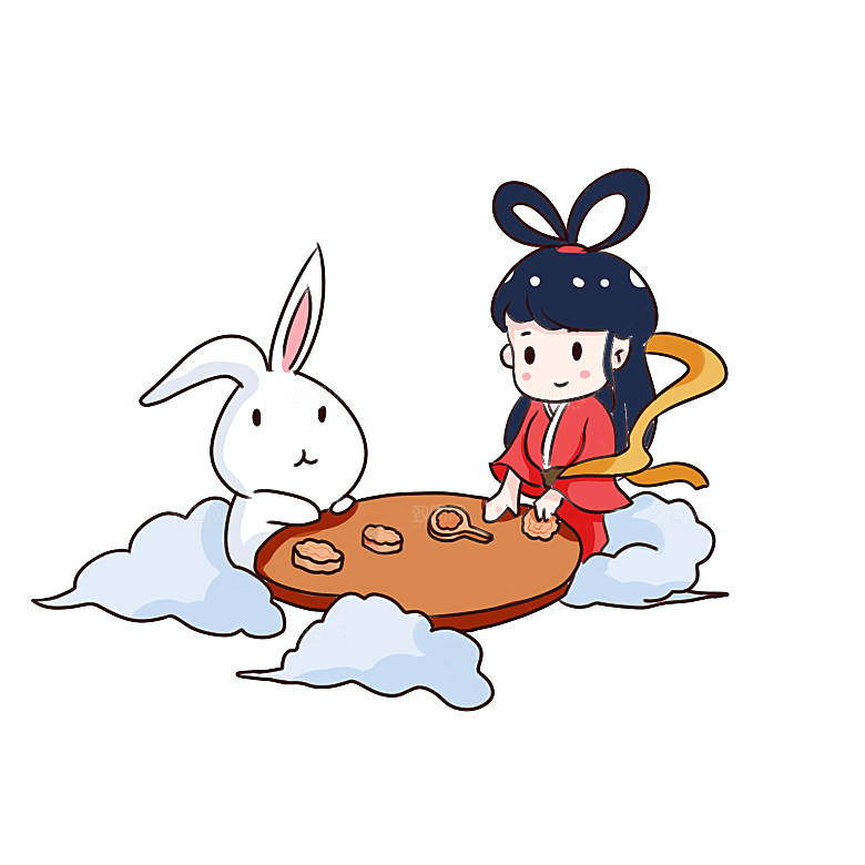 卡通中秋嫦娥奔月插画PNG素材