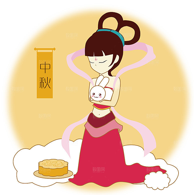 卡通中秋嫦娥奔月插画PNG素材