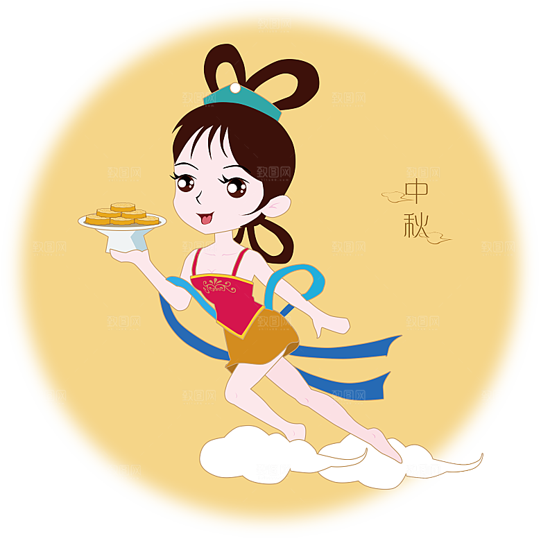 卡通中秋嫦娥奔月插画PNG素材