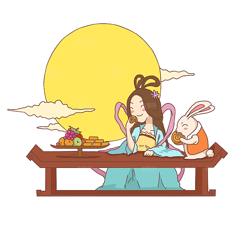 卡通中秋嫦娥奔月插画PNG素材