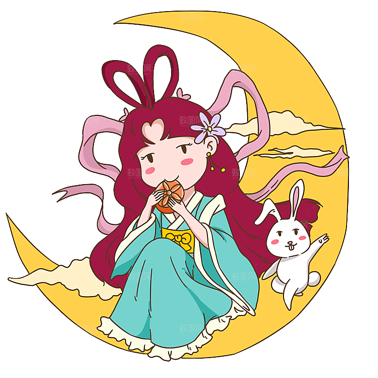 卡通中秋嫦娥奔月插画PNG素材