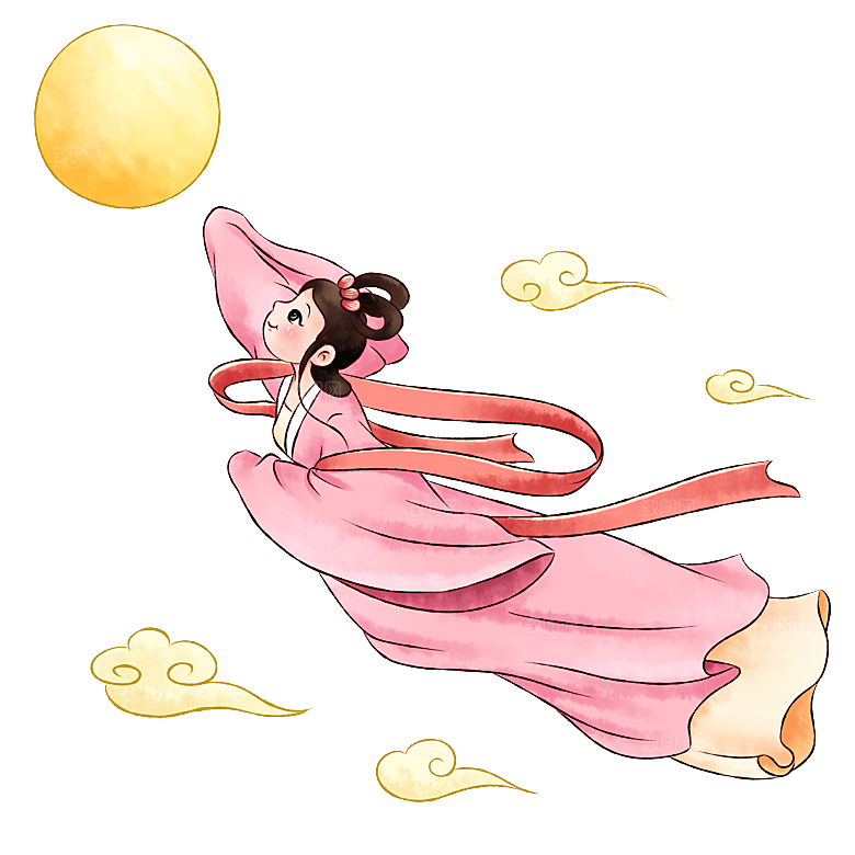 卡通中秋嫦娥奔月插画PNG素材