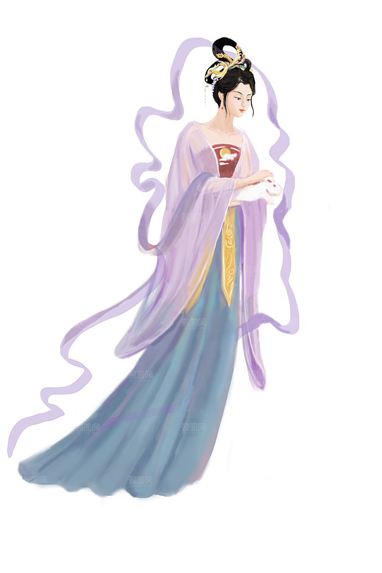 卡通中秋嫦娥奔月插画PNG素材