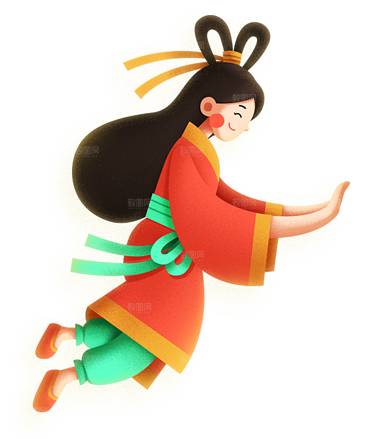 卡通中秋嫦娥奔月插画PNG素材