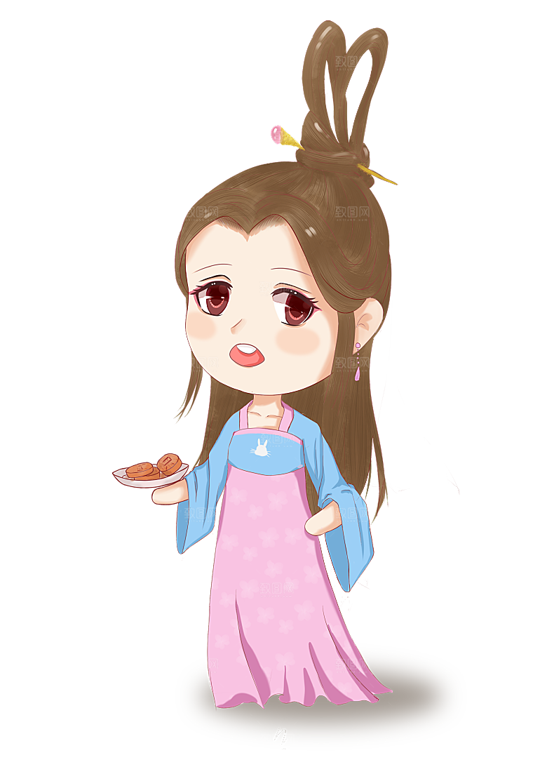 卡通中秋嫦娥奔月插画PNG素材