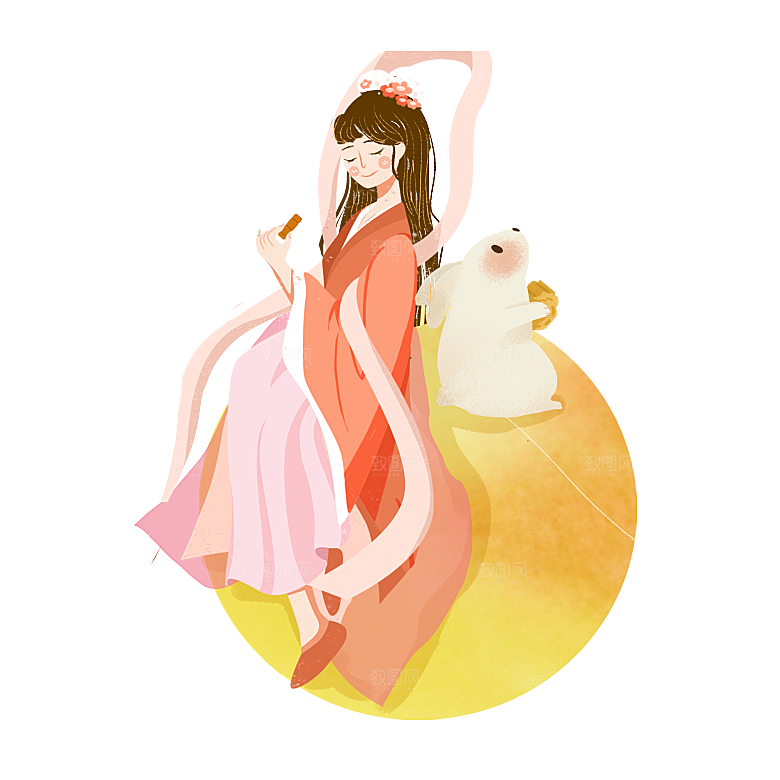 卡通中秋嫦娥奔月插画PNG素材