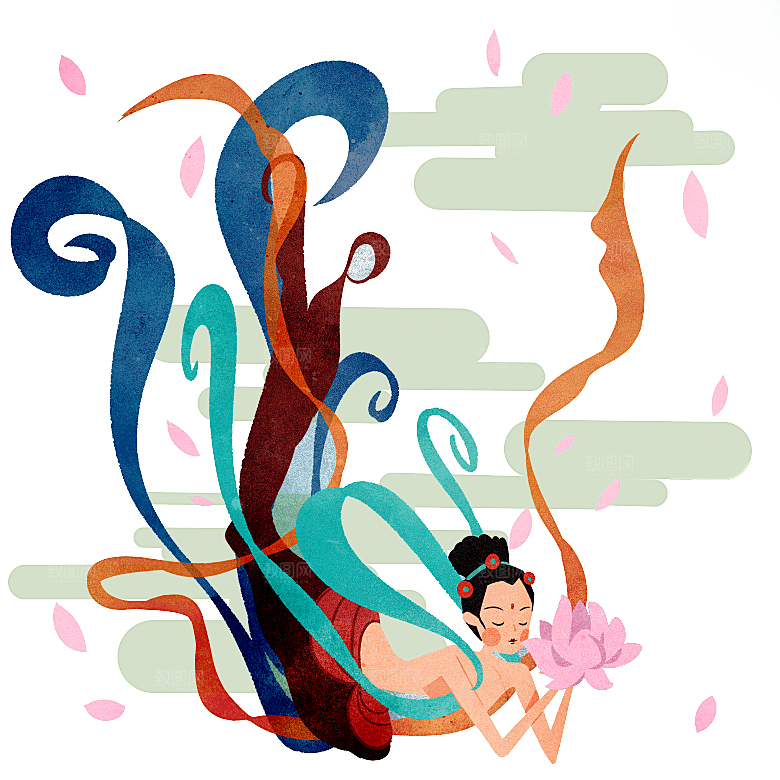 卡通中秋嫦娥奔月插画PNG素材