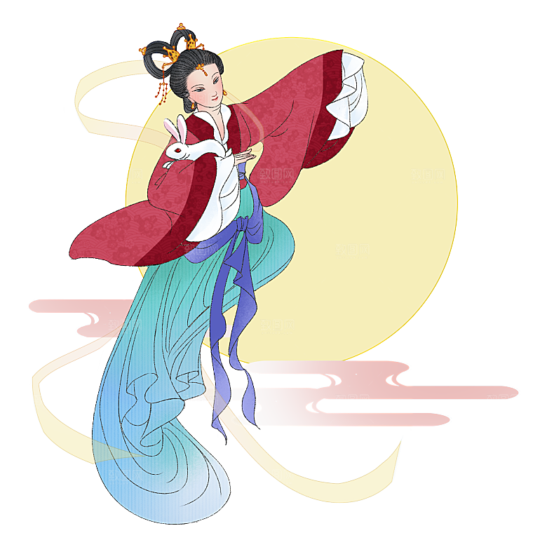 卡通中秋嫦娥奔月插画PNG素材