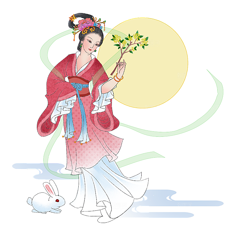 卡通中秋嫦娥奔月插画PNG素材
