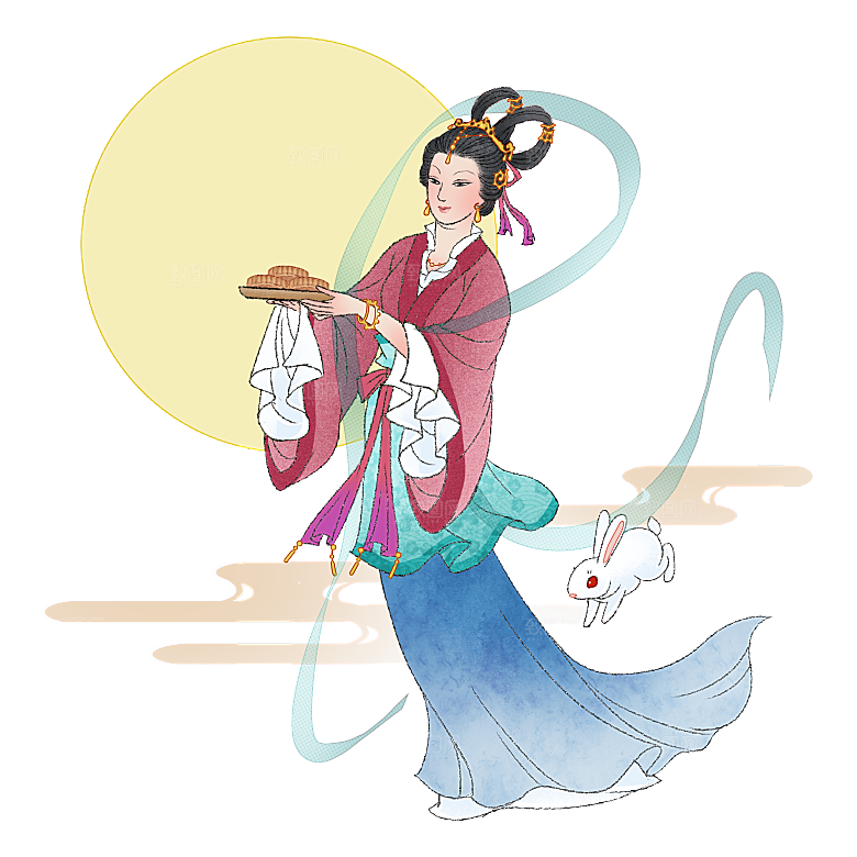 卡通中秋嫦娥奔月插画PNG素材