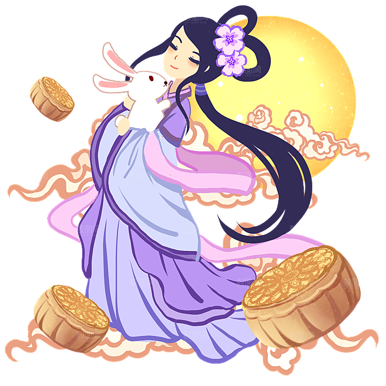 卡通中秋嫦娥奔月插画PNG素材
