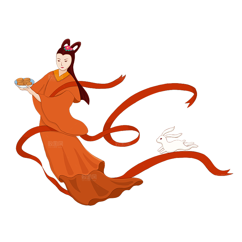 卡通中秋嫦娥奔月插画PNG素材