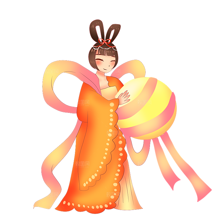 卡通中秋嫦娥奔月插画PNG素材