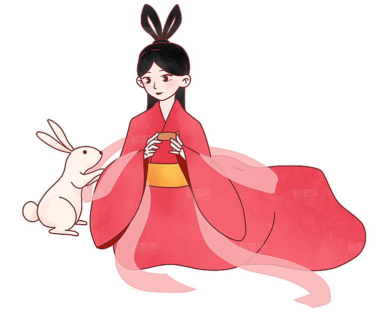 卡通中秋嫦娥奔月插画PNG素材