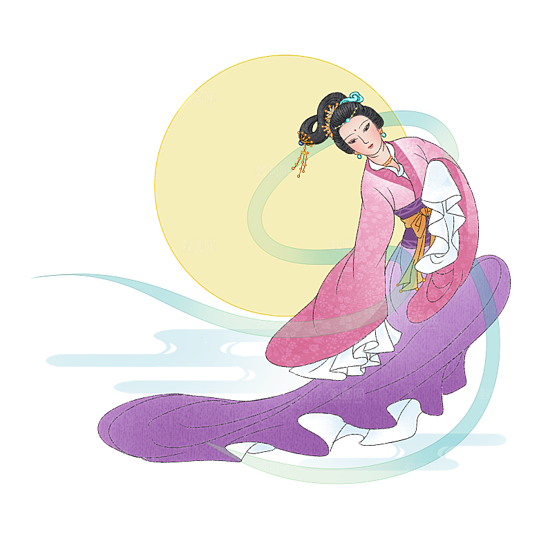 卡通中秋嫦娥奔月插画PNG素材
