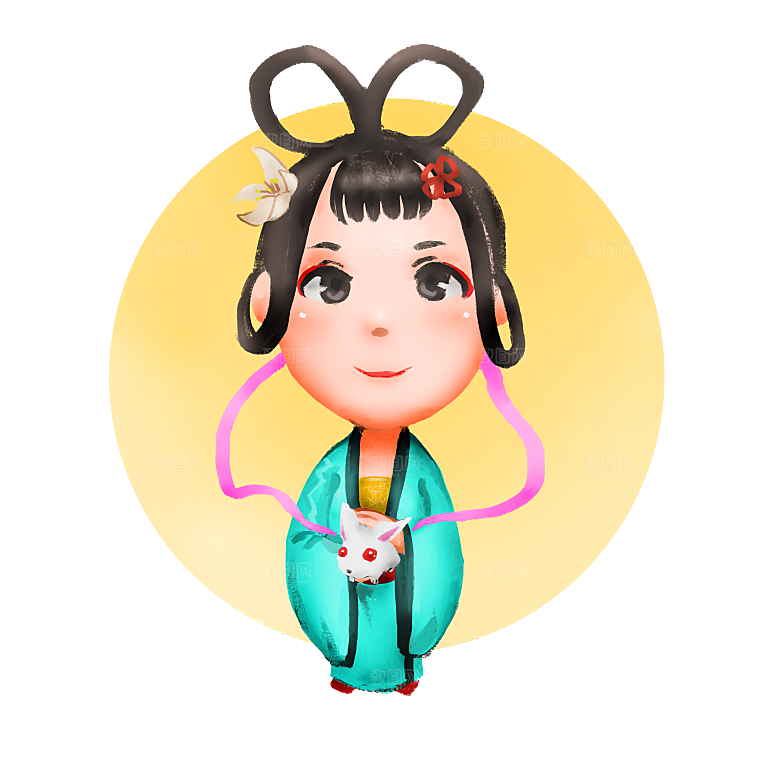卡通中秋嫦娥奔月插画PNG素材