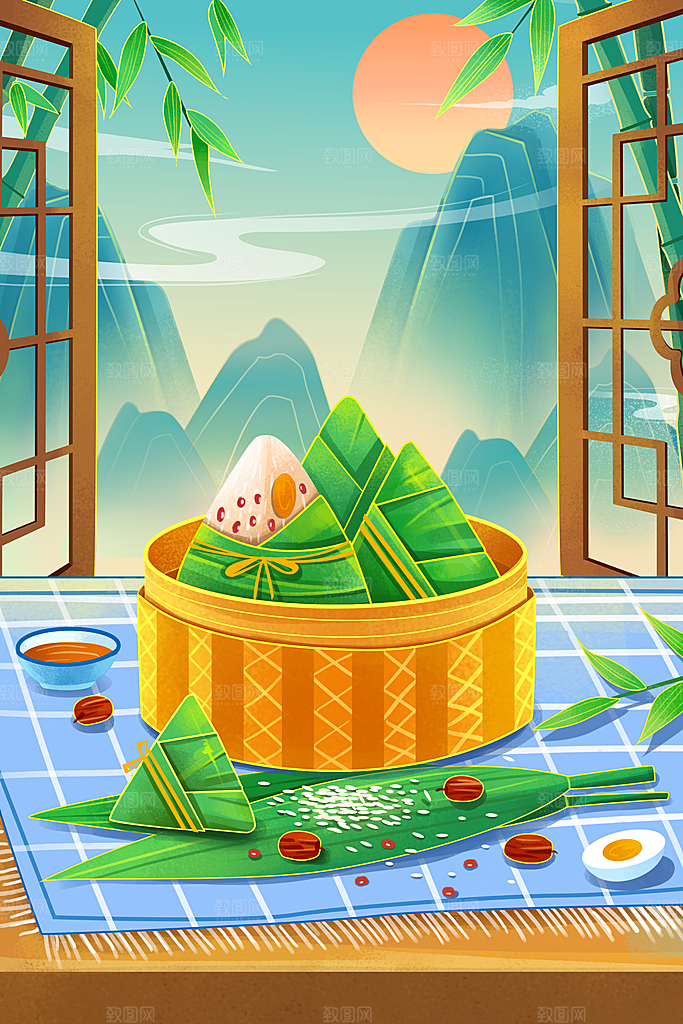 端午节节日国潮风简约大气插画海报