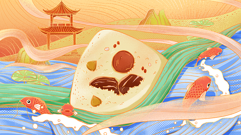端午节节日国潮风简约大气插画海报