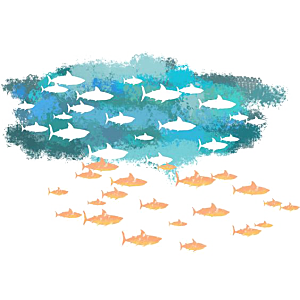 卡通手绘海洋游动鱼群免扣元素