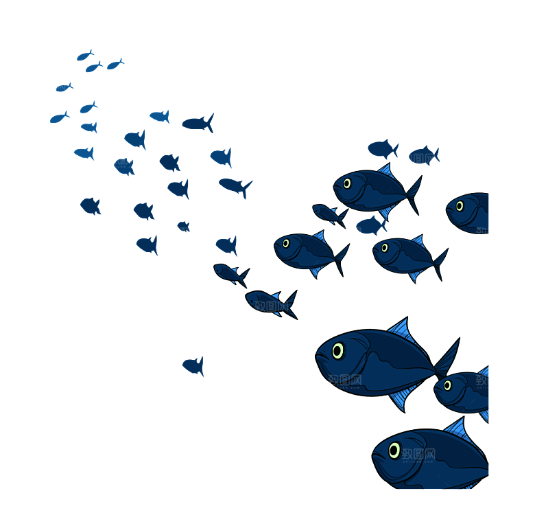 卡通手绘海洋游动鱼群免扣元素