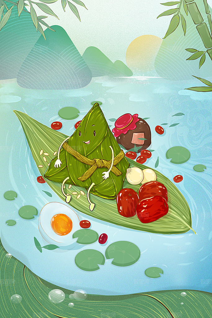 端午节节日国潮风简约大气插画海报