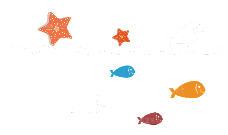 卡通手绘海洋游动鱼群免扣元素