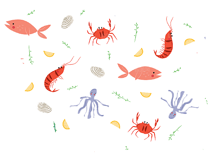 卡通手绘海洋游动鱼群免扣元素