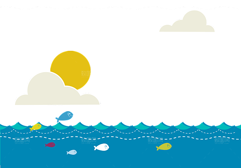 卡通手绘海洋游动鱼群免扣元素