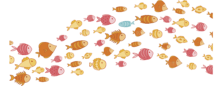卡通手绘海洋游动鱼群免扣元素