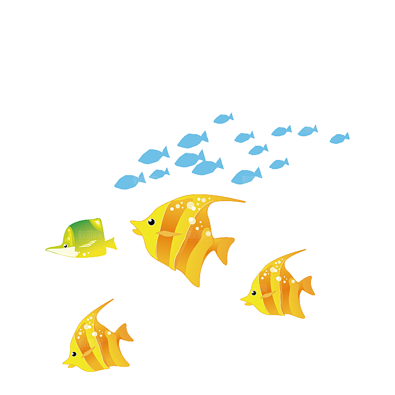 卡通手绘海洋游动鱼群免扣元素