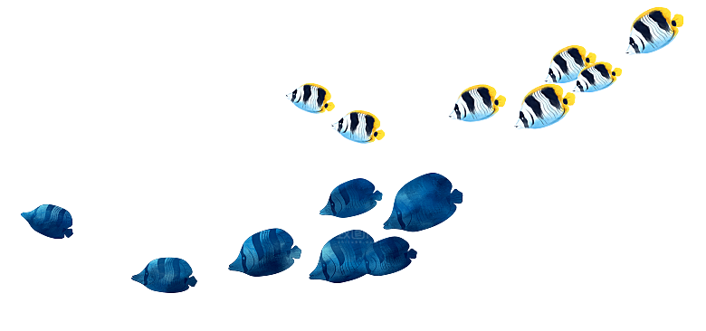 卡通手绘海洋游动鱼群免扣元素