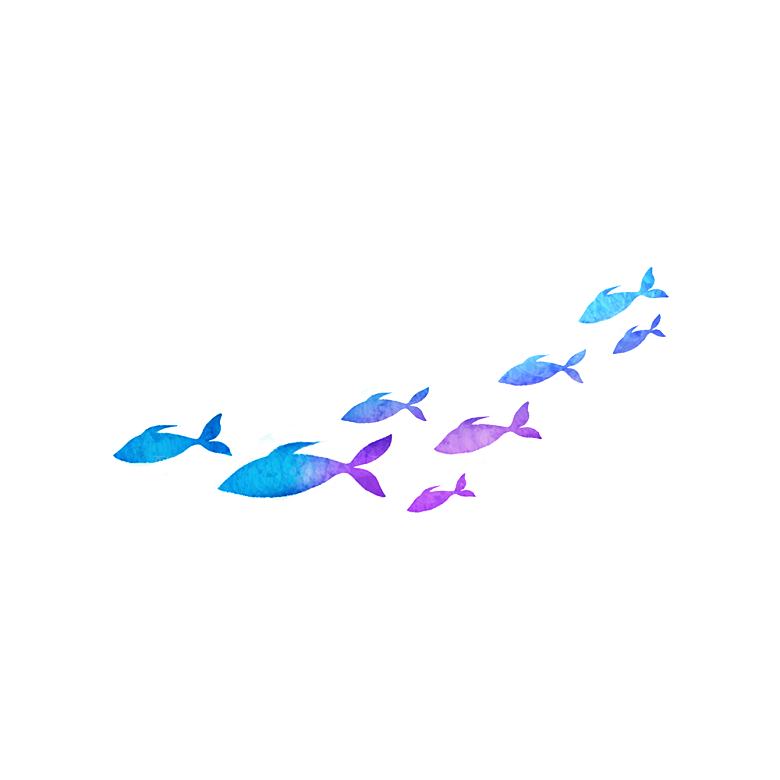 卡通手绘海洋游动鱼群免扣元素