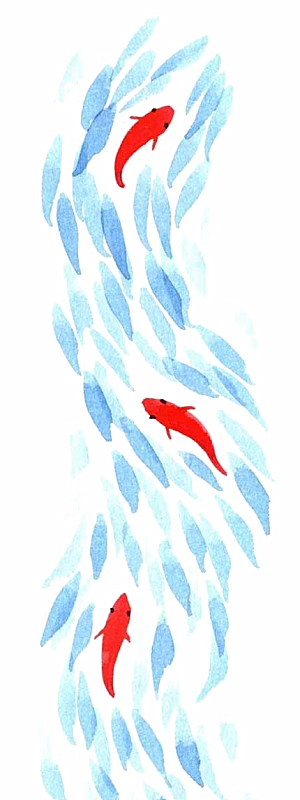 卡通手绘海洋游动鱼群免扣元素