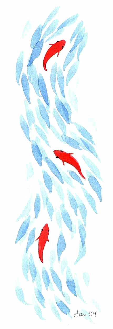 卡通手绘海洋游动鱼群免扣元素