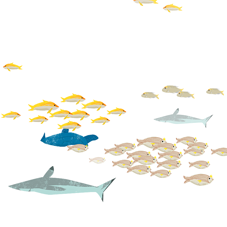 卡通手绘海洋游动鱼群免扣元素
