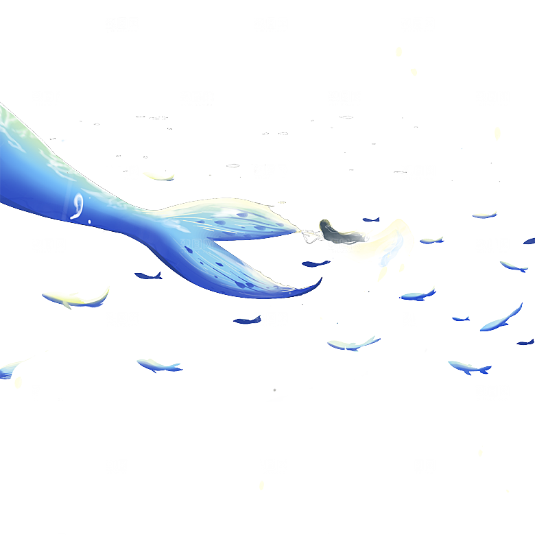 卡通手绘海洋游动鱼群免扣元素