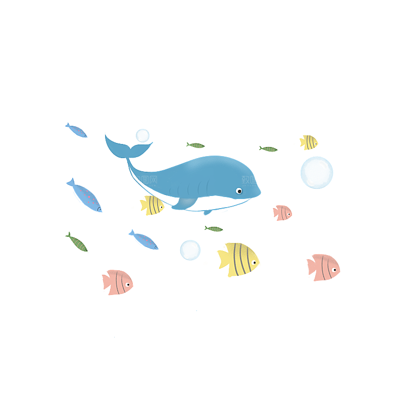 卡通手绘海洋游动鱼群免扣元素