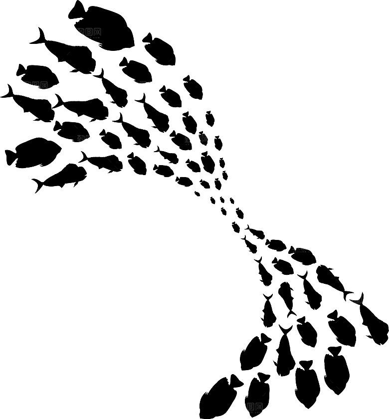卡通手绘海洋游动鱼群免扣元素